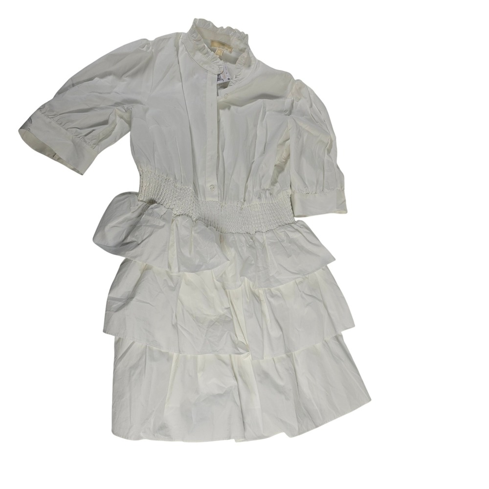 Michael Kors White Cotton Ruffled Tiered Dress Shirt Dress‎ XL MSRP $175